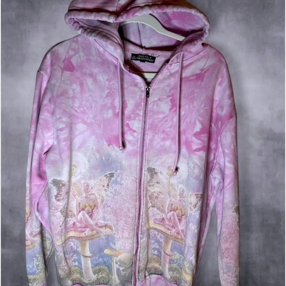Dolls Kill x The Mountain Pink Tie Dye Fairy Mushroom Zip Up Hoodie Medium